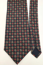 Vtg ADOLFO 100 ITALIAN Sik Neck TIE Navy Blue Red Medallion Beige RETRO Grid