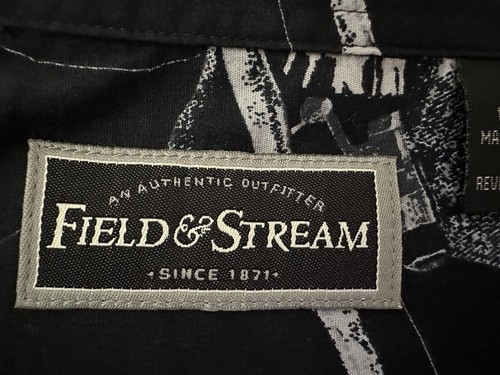 Vintage Field & Stream Largemouth Bass Fish Button Up Shirt Mens XXL Black Gray - Picture 8 of 12