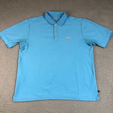 Tommy Bahama Shirt Men Medium Blue Polo IslandZone Performance Solid Marlin Fish