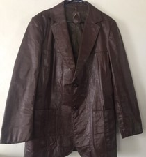 Vintage Sears The Leather Shop Coat Jacket Mens 44Long Brown Lined Button Front
