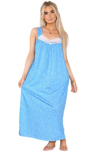 Ladies Nightwear V Neck Plain Lace Front Sleeveless Long Nightdress Uk 8-26 - Picture 11 of 18