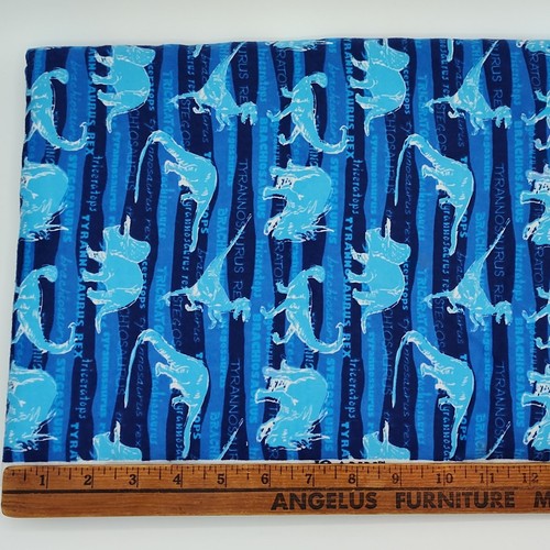 1 1/3 yd Jo-Ann Blue Dinosaur Stripe Cotton Flannel Fabric - Picture 3 of 3