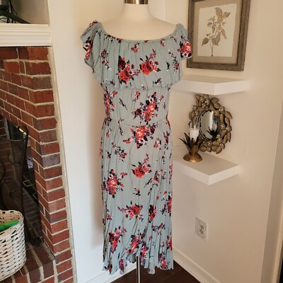 Chic Soul Midi Dress High Low Ruffled Hem Off The Shoulder  Size 2X Teal Red...