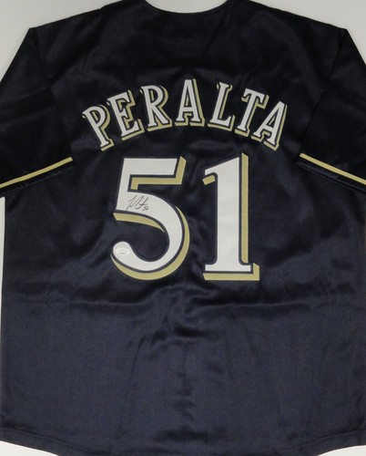 Camiseta deportiva Brewers All Star firmada por Freddy Peralta réplica personalizada azul marino AUTO - JSA