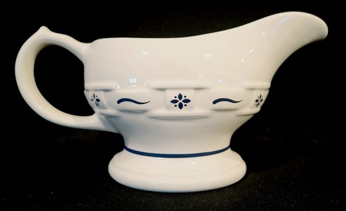 LONGABERGER GRAVY BOAT HERITAGE WOVEN OFF WHITE AND BLUE - Picture 2 of 5