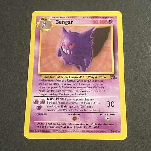 Gengar 20/62 Fossil Set Rare Non-Holo Pokemon Card 1999 WOTC Vintage Psychic