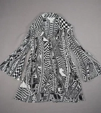 Allison Taylor Blouse Womens Small Petite Abstract Art Flare Bell Sleeve Flowy