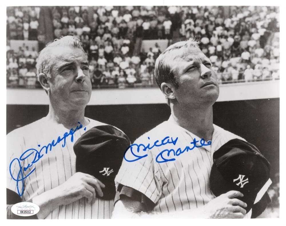 Joe DiMaggio Autographed Signed New York Yankees & Mickey Mantle 8x10 Photo Yankees Legends JSA COA 