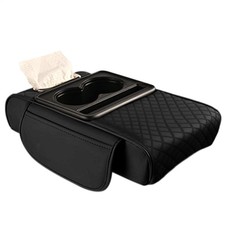 Black Car Console Organizer Car Armrest Cushion With Cup Holder Armrest