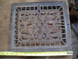 antique ornate wall mount heat vent register grate no damper, cold air return