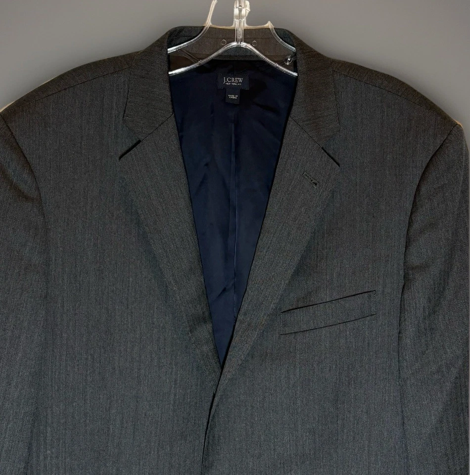 J Crew Ludlow Herringbone Blazer Jacket Men 42 L Gray Italian Wool Sport Coat - Image 2 of 4