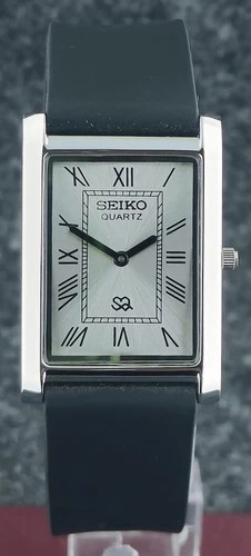 Vintage Refurbished Seiko Slim Tank Quartz Silver Dial Japan Made Wristwatch