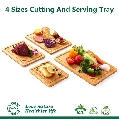 Durable Wooden Cutting Boards for Kitchen-Bamboo Cutting Board Set with Juice... - Picture 4 of 6