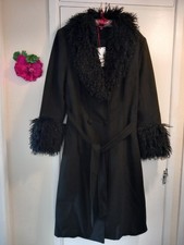 BNWT Joe Browns Size 16 Black Faux Fur Collar and Cuff Coat