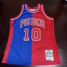 Detroit Pistons Dennis Rodman Mitchell  Ness split red blue jersey large