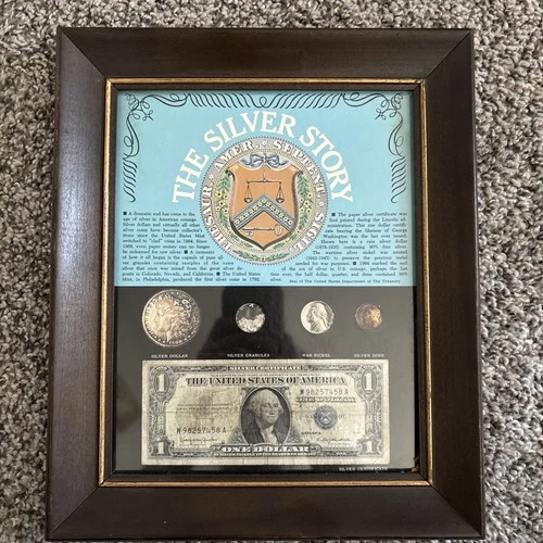 The Silver Story-Unc/Silver Certificate, Morgan Dollar,granules,nickel,dime