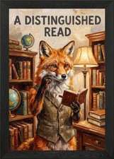 Ein ausgepr&auml;gter Fuchs liest ein Buch gerahmtes Wandbild Poster Druck Bild