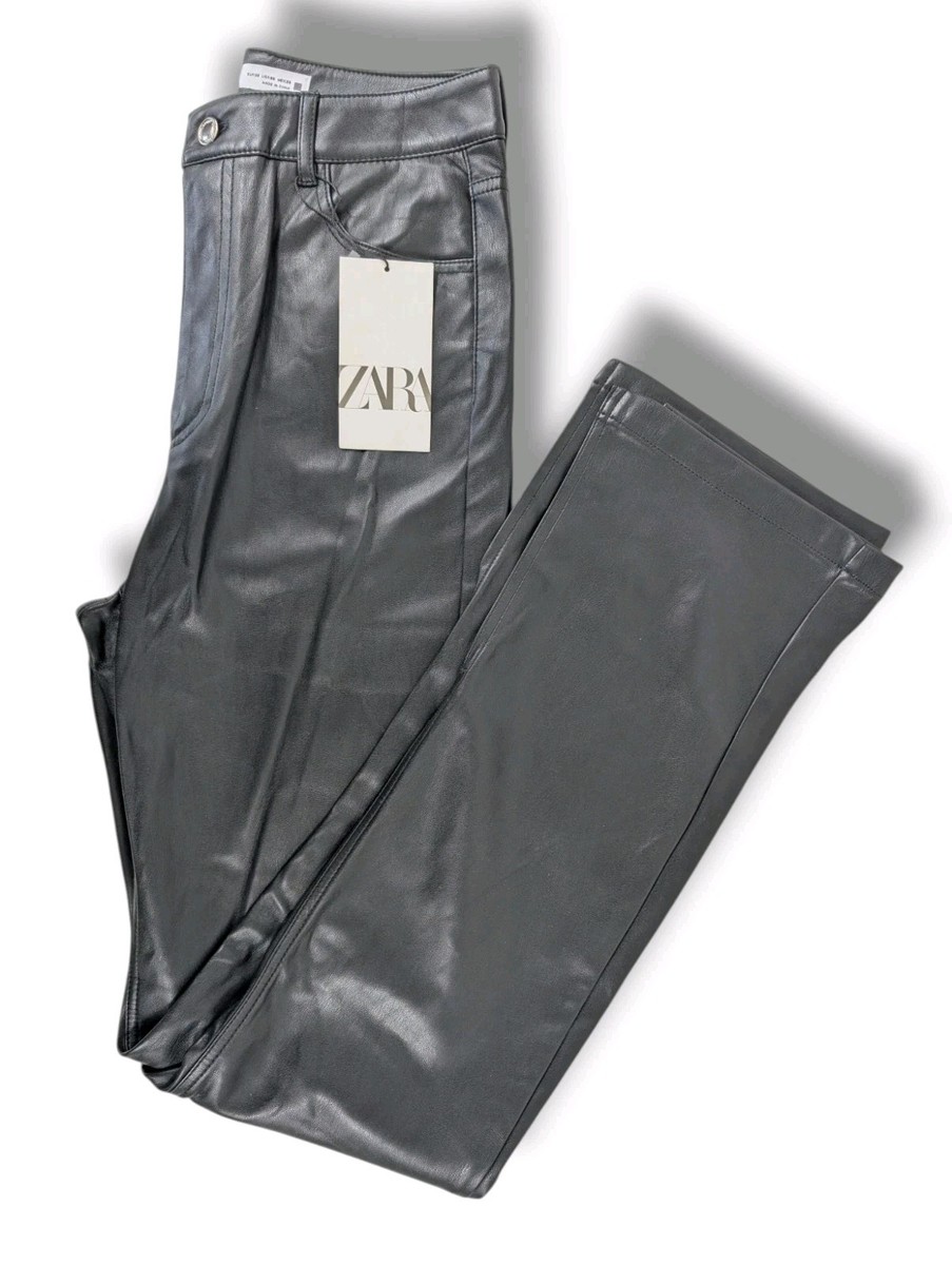 Leg Trousers Split Hem Leather Trousers Zara Zara Black Faux