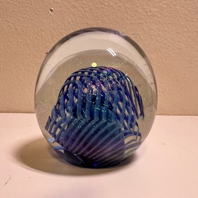 ペーパーウェイト 作家物 ガラス Robert Eickholt Vintage signed Robert eickholt glass paperweight blue Ribbon Swirl