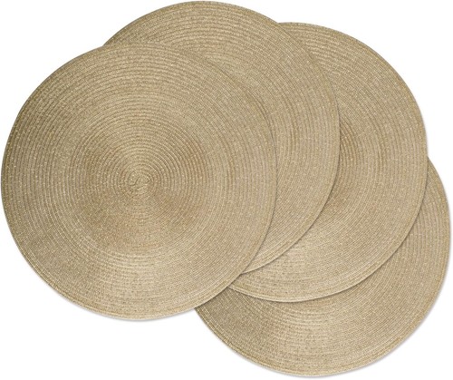 DII Woven Placemats Collection Metallic Round Placemat 15", Champagne Gold  - Picture 1 of 12