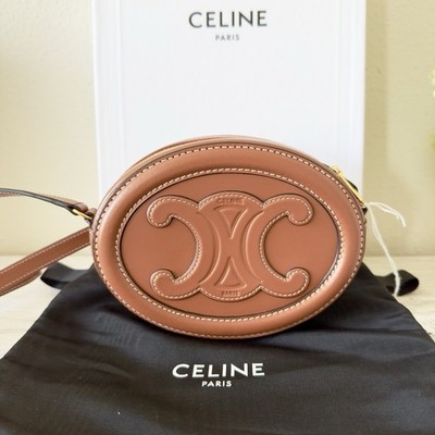 CELINE ブラウン ハンドバッグ New Celine Triomphe Oval brown leather crossbody purse mini bag | eBay