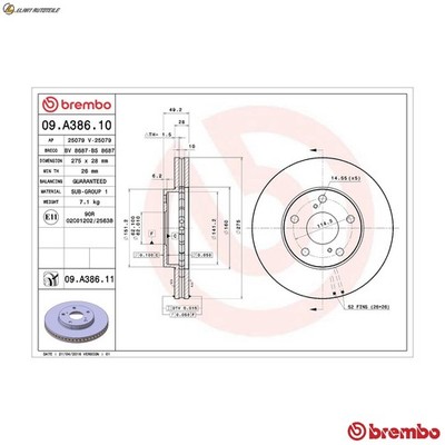 2x BREMSSCHEIBE 09.A386.11 FÜR LEXUS TOYOTA ESTIMA/PREVIA VERSO/SPORTVAN 3.0L