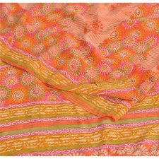 Sanskriti Vintage Saree Multicolor Pure Crepe Floral Print Sari 5Yd Craft Fabric
