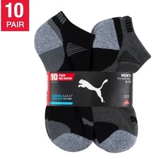 PUMA 10-Pair Men No-Show Socks Comfort Cushion Arch Support Moisture Wicking