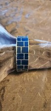 Blue Enamel Hinged Cuff Bracelet with Silver Tones. Vintage