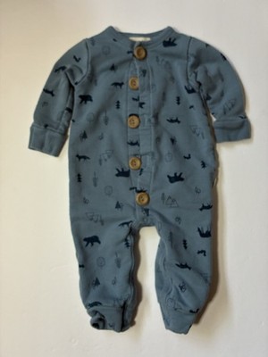 Rabbit + Bear by Emily and Oliver Blue Fleece Footed Coverall Buttons 3-4W