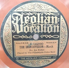 SALE 1921 Phila. Police Band G+ 78 RPM 10 inch Aeolian 14200 The Iron Division
