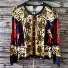 Talbots Women's Long-Sleeved Button-Down Cardigan Sweater Size L Chain Print NWT