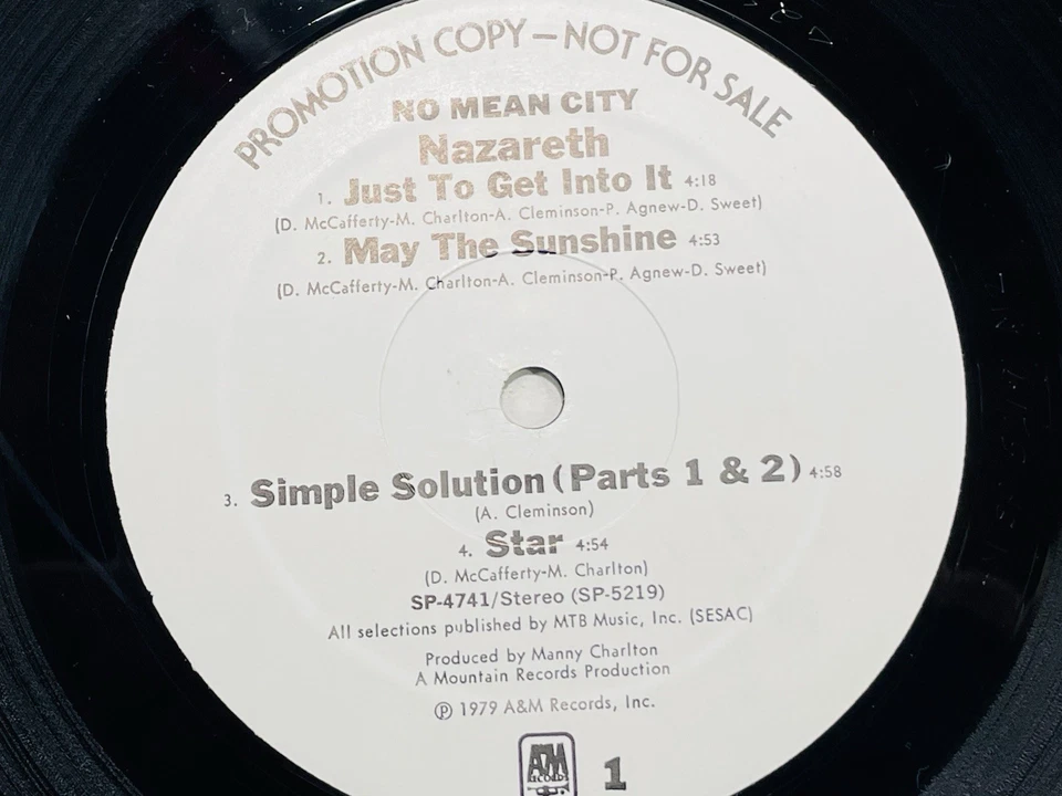 Nazareth ♫ No Mean City ♫ Rare 1979 A&M Records Promo Monarch LP NM Vinyl - Image 4 of 4