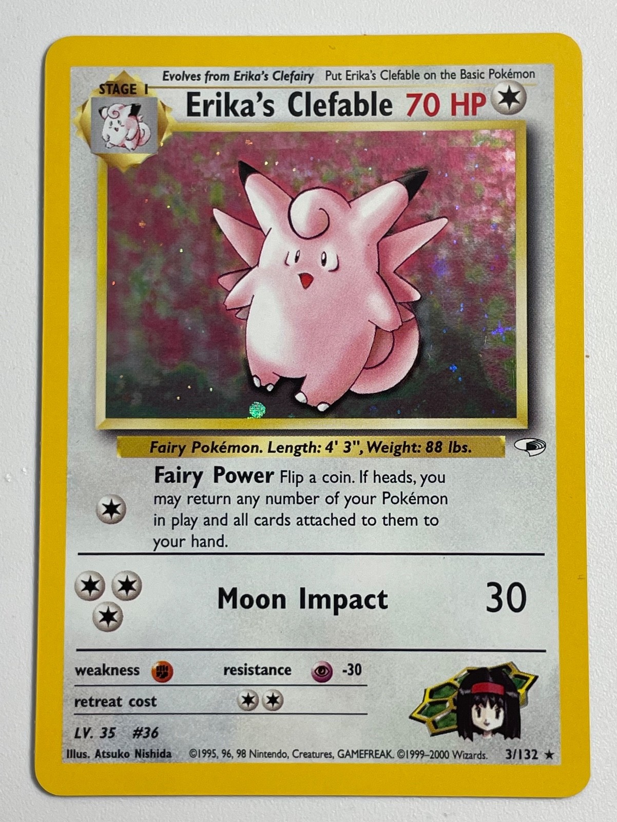 Erika's Clefable 3/132 Unlimited Holo Rare Gym Heroes Pokemon Card