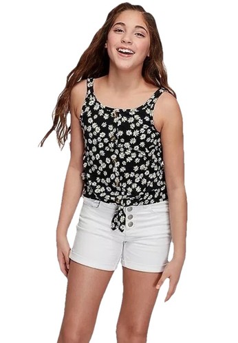 Justice Girls Denim Shorts White Size 8 Slim Midi High Waist Button Up Pockets - Picture 5 of 8