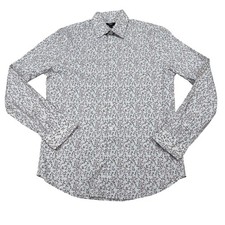 Express Shirt Mens Medium White Geometric Slim Fit Long Sleeve Button Down