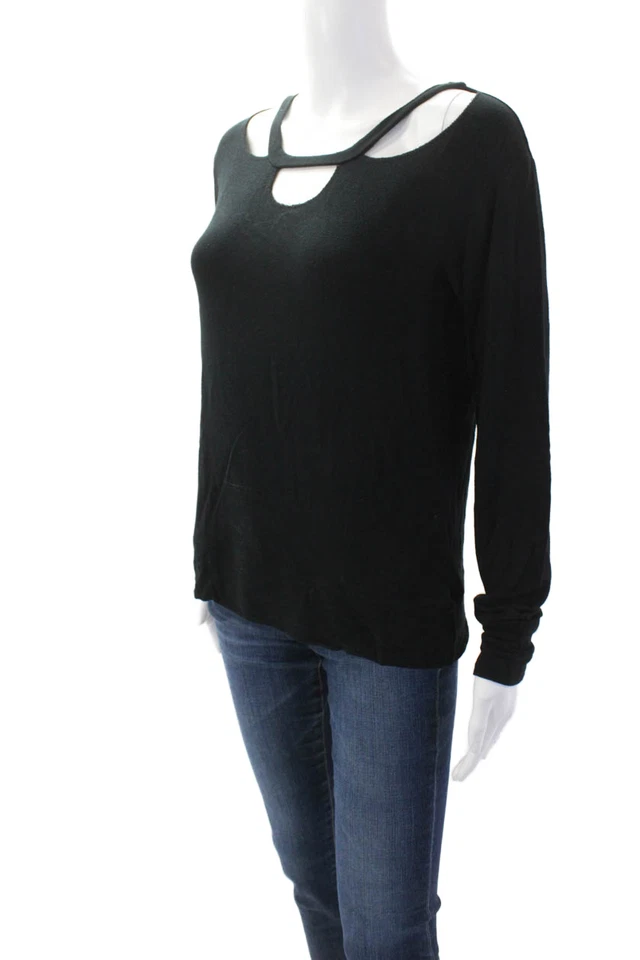 Blusa de malha LNA feminina texturizada gola redonda manga longa casual preta tamanho XS - Imagem 2 de 4