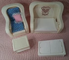 Vtg 1983 BARBIE Cottage Dream House Furniture White Faux Wicker Cushions Tables