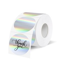 YEGAWEN 1.5" Holographic Direct Thermal Label Stickers, Round Printable Rainbow