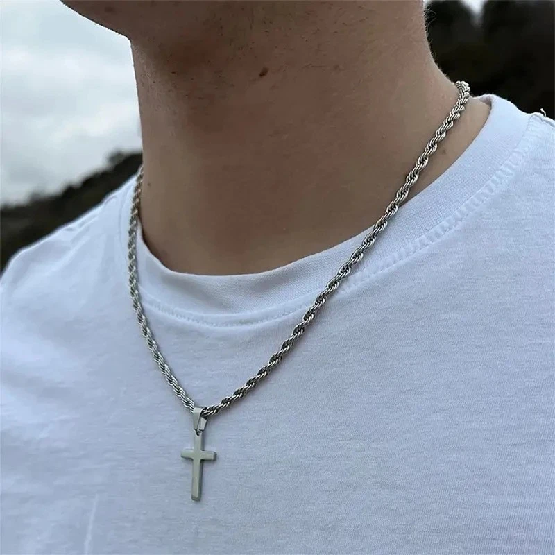 Fashion Attitude Silver Stainless Steel Cross Pendant Necklace – 60cm Ball Chain, 316L