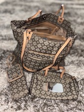 Nine West Tan & BROWN Jacquard Geometric Pattern Handbag Purse W/ Accessories