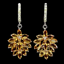 925 Sterling Silver Earrings Marquise Citrine Peridot Natural Gemstone Jewelry