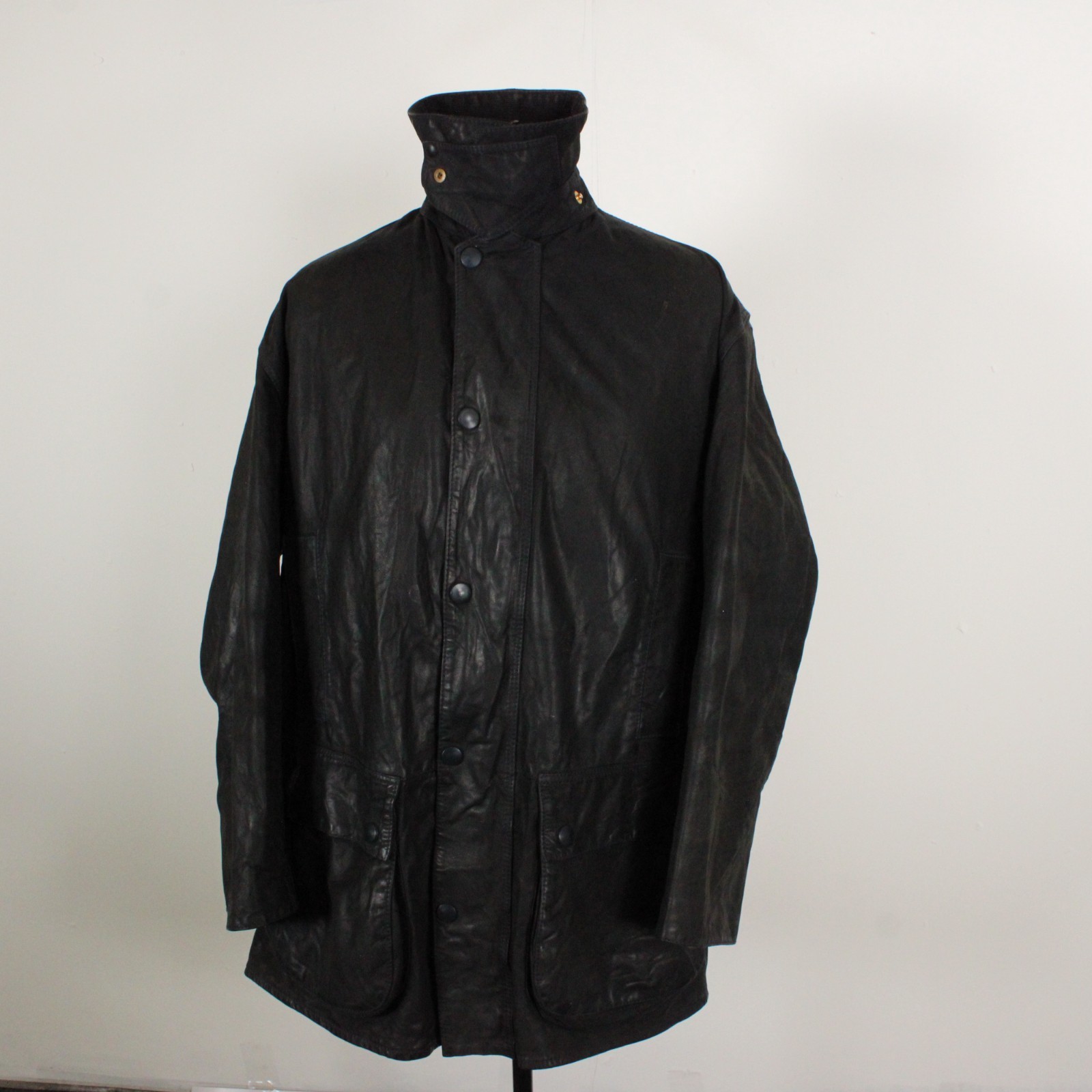 Polo Corn Island Waxed Leather Field Coat Mens XL Black Riri Lampo Fiocchi Italy
