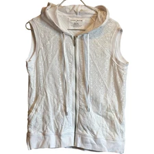 DKNY Zip Up Sleeveless White Lace Size M