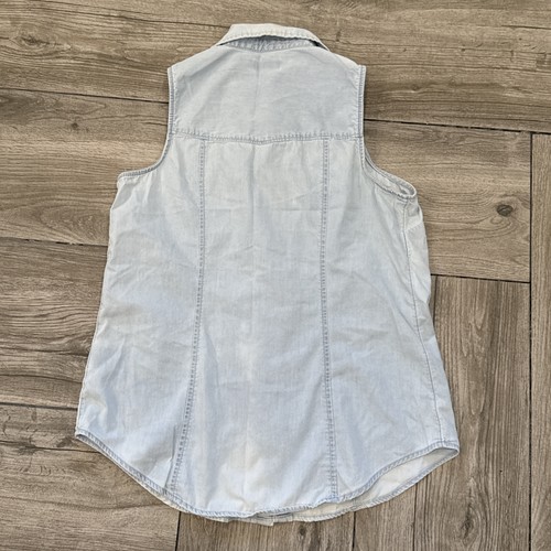 Top camicia Faded Glory taglia media senza maniche colletto lavato chiaro con bottoni - Foto 5 di 5
