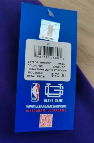 Los Angeles Lakers Ultra Game Purple NBA XL Hoodie NWT Yellow Inside Hood - Picture 2 of 5