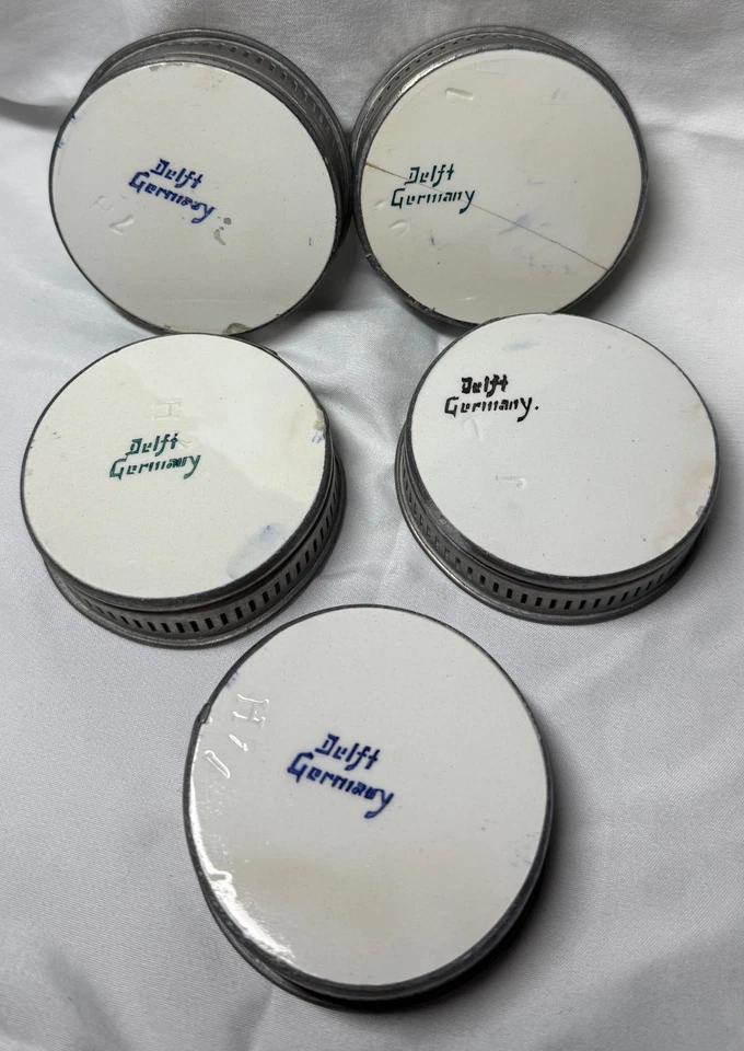 Juego de 5 Posavasos De Colección Alemania Delft Azul y Blanco - Velero Escenas de Molino de Viento Foto 4 de 4