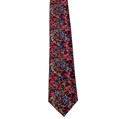 PERRY ELLIS PORTFOLIO Polyester Skinny Necktie Designer FLORAL Red/Multi EUC - Picture 2 of 3