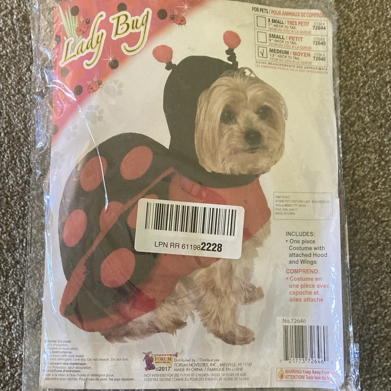 Forum Novelties Ladybug Dog Costume w/ Hood & Wings M Red/Black Polyester 72646