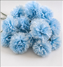Light Blue Silk Carnation Stems 9.5" Artificial Flowers DIY Decor